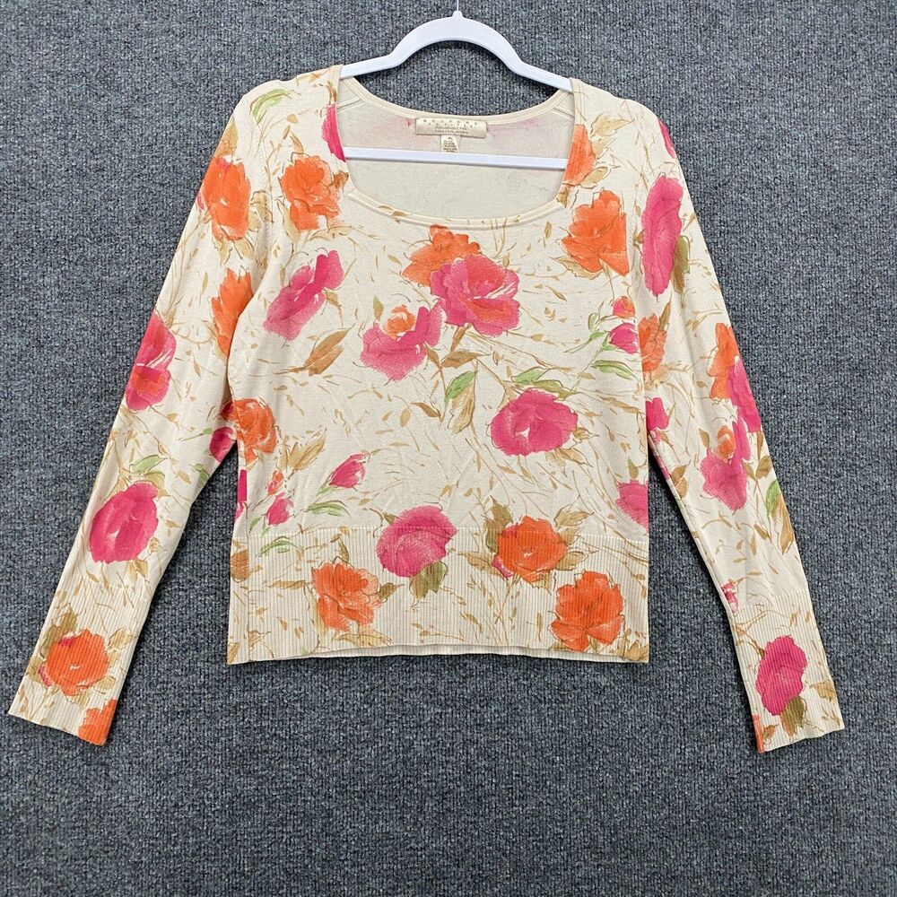 Belford Sweater Petite PL‎ Floral Silk Blend Square Neck Fairy Cottagecore Boho